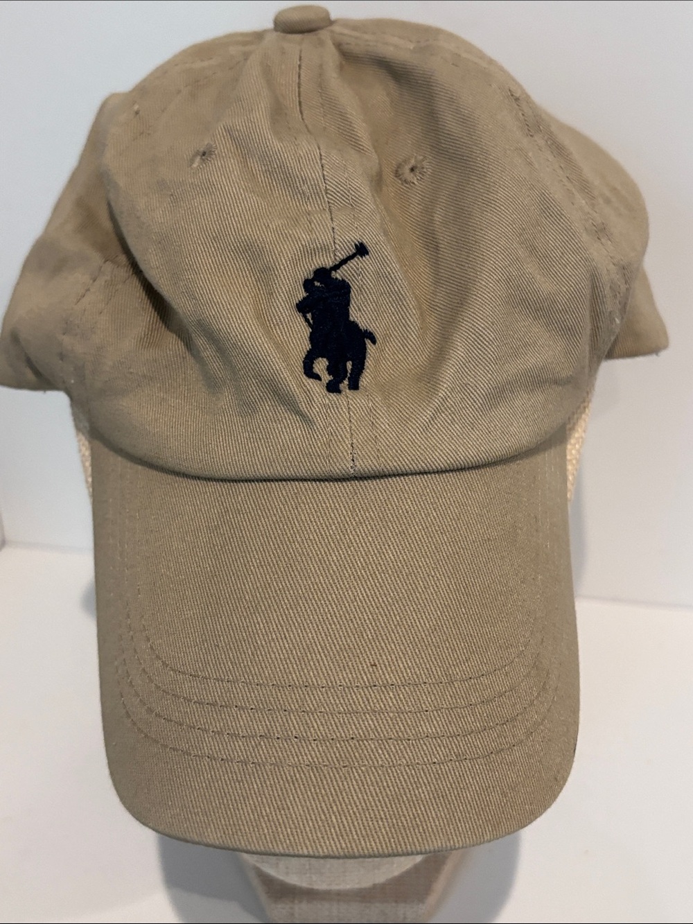 Polo by Ralph Lauren Khaki Cotton Mesh-Back Cap with Navy Pony